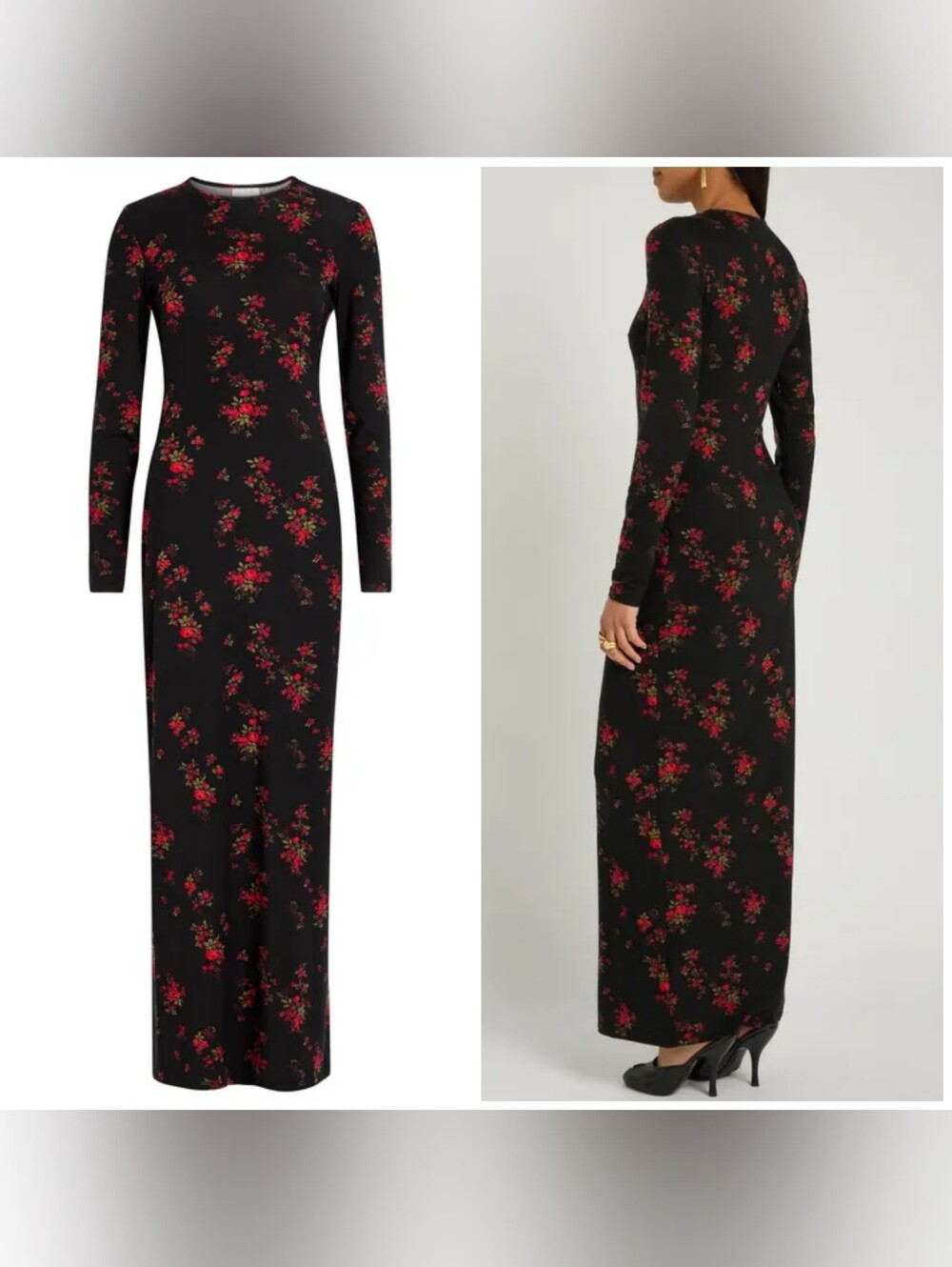 NWT Reformation Tommie Knit Maxi Dress Long Sleeve Floral Large Black Red Rose